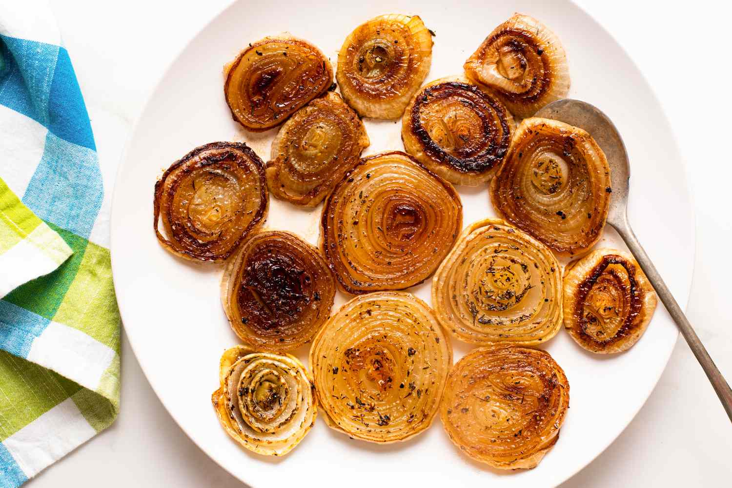 overhead view of a platter of slices of Melting Onions