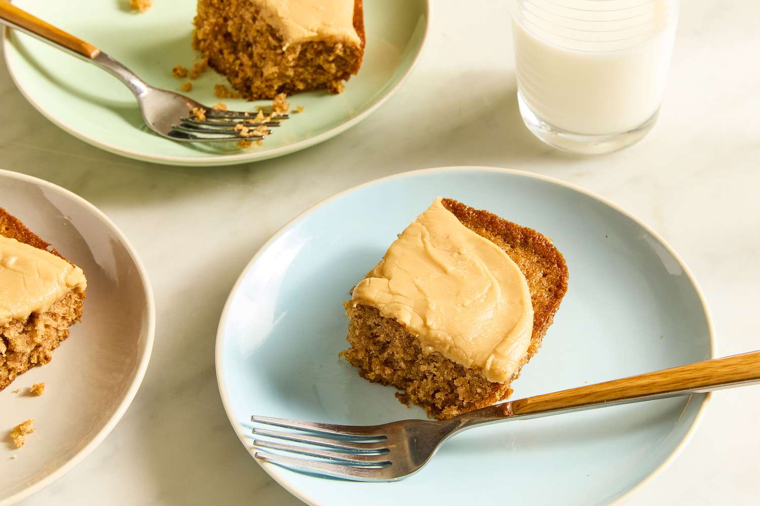 slice of Grandma’s Oatmeal Cake on a plate with a fork