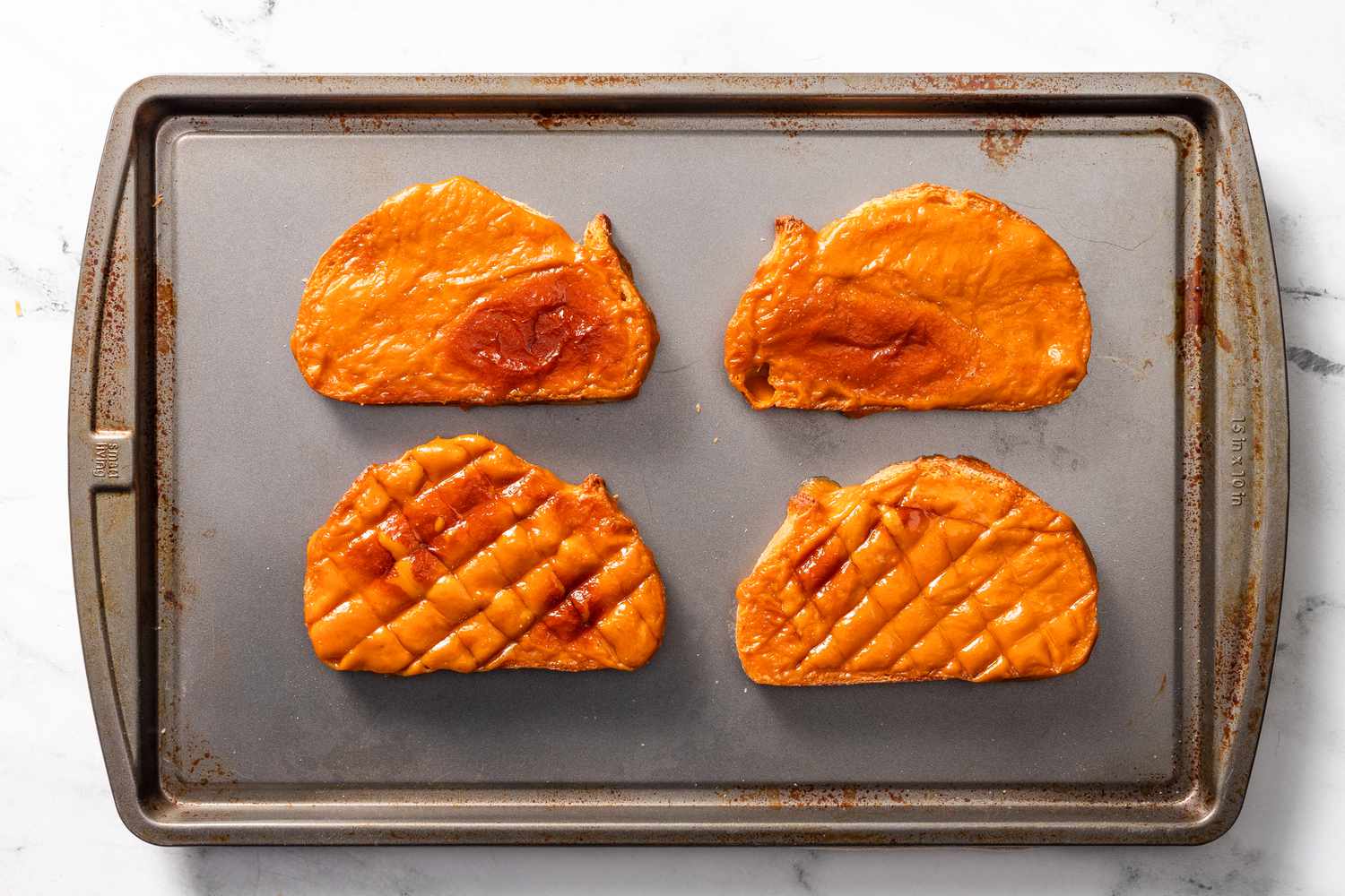 welsh rarebit scored while still on the baking tray