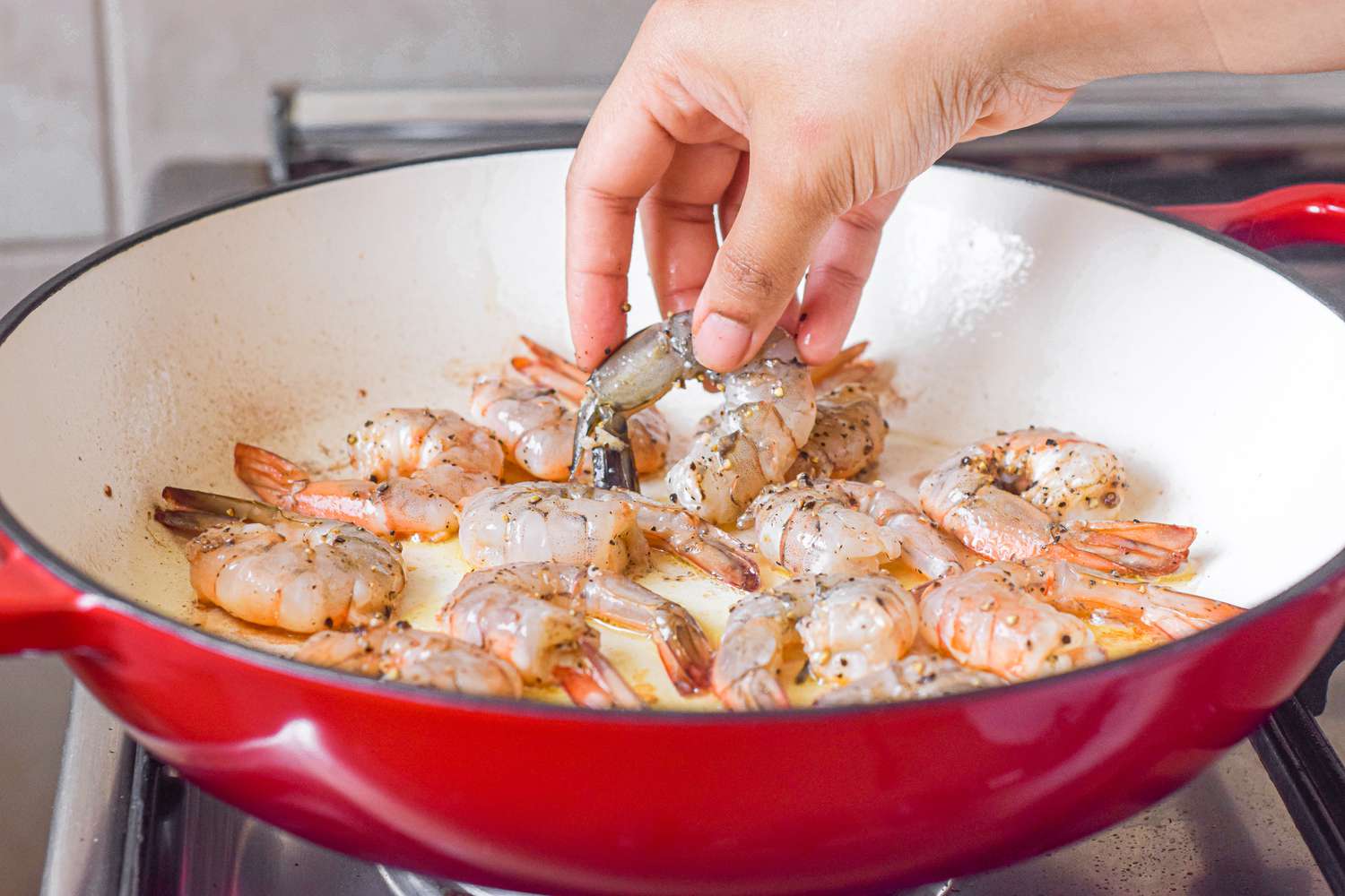 Peppery Garlic Shrimp Placed on a Pan 