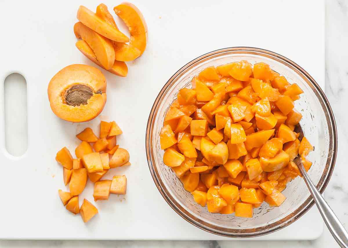 cup up fresh apricots for chicken with apricots