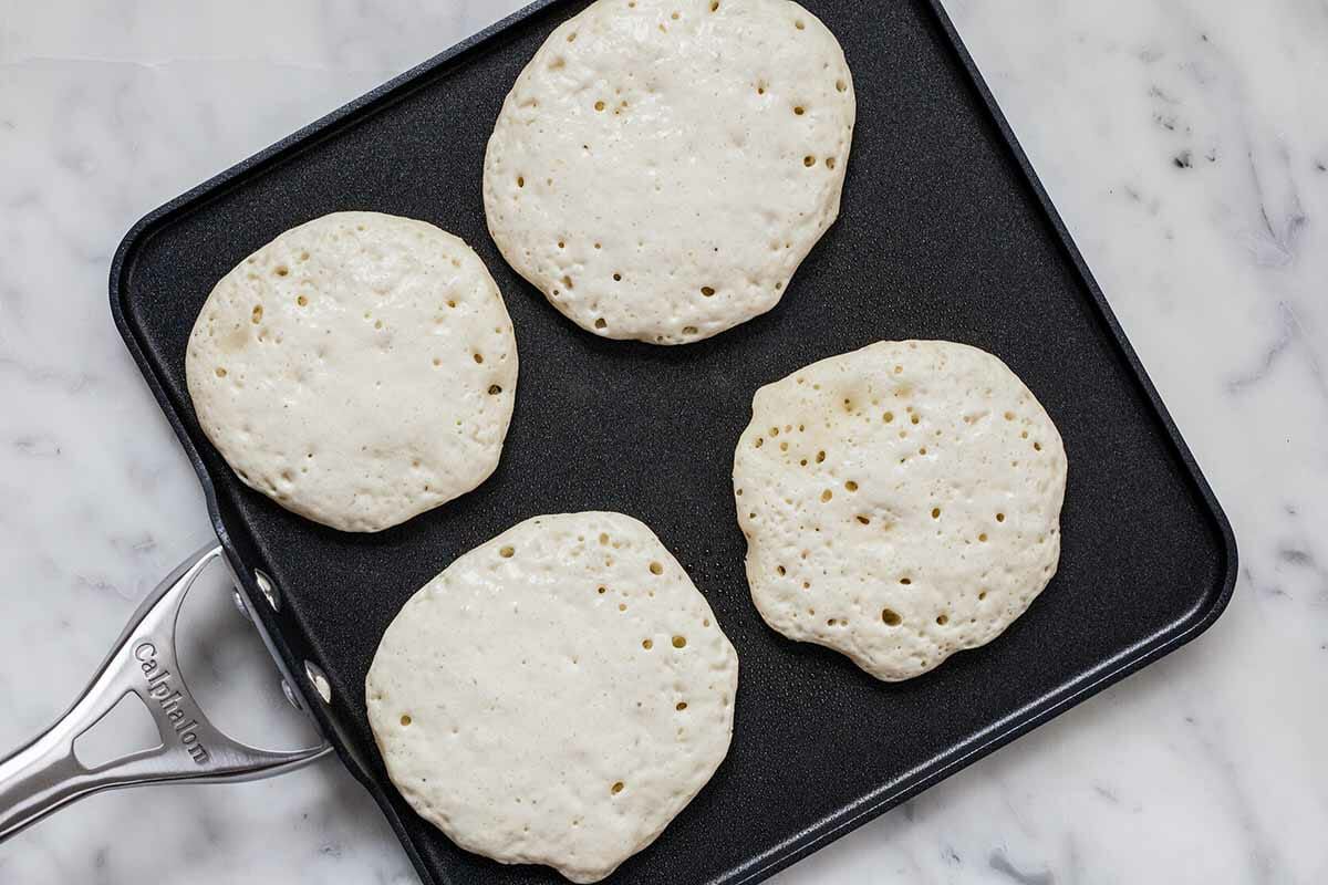 Fluffy Buttermilk Pancakes from Scratch add to the skillet
