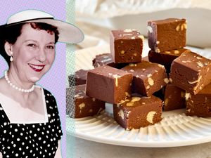 Mamie Eisenhower and a dish of her famous Million Dollar Fudge