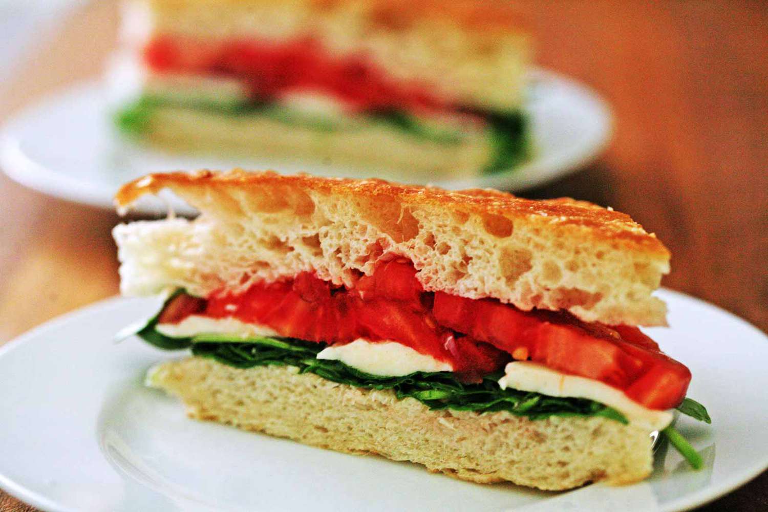 Arugula, Mozzarella, Tomato on Focaccia