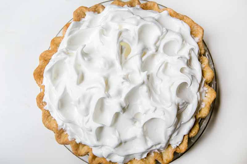 Perfectly peaked meringue on lemon meringue pie