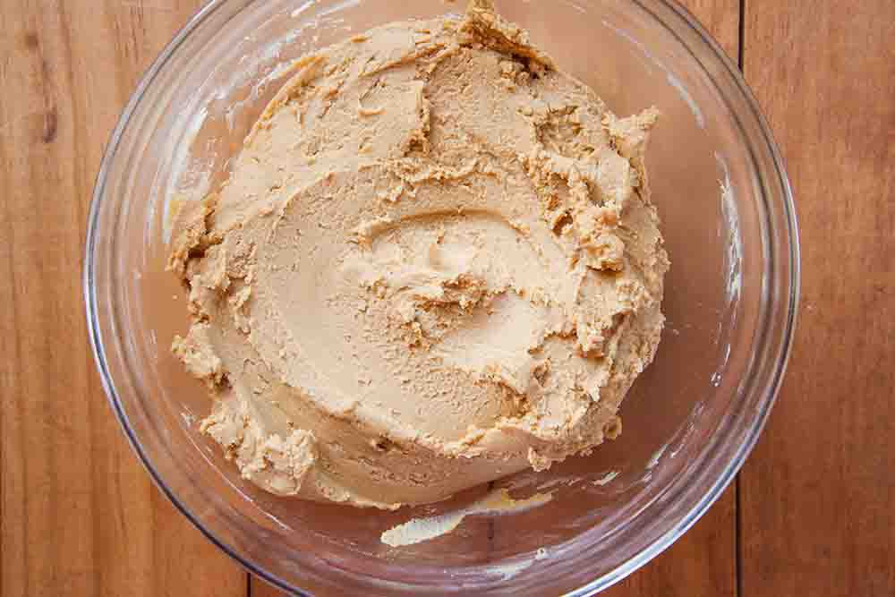 Bullseye candy filling in a glass bowl.
