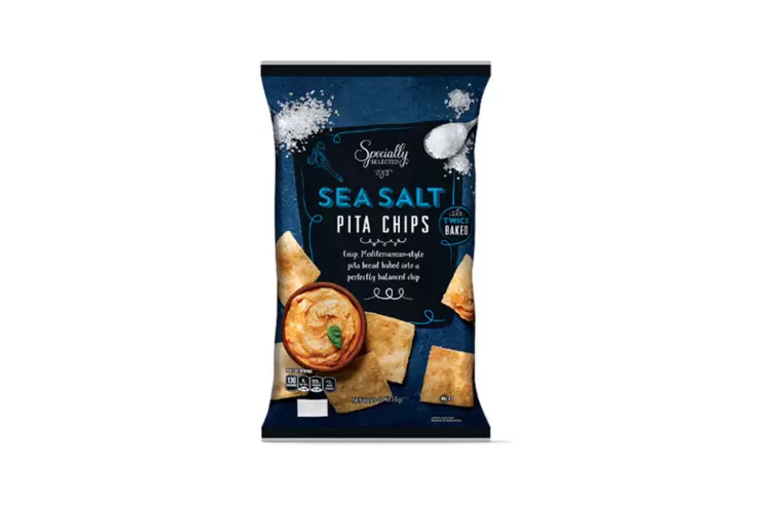 A bag of ALDI sea salt pita chips