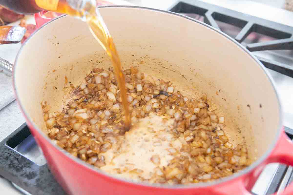 deglaze onions with ale for short rib stew