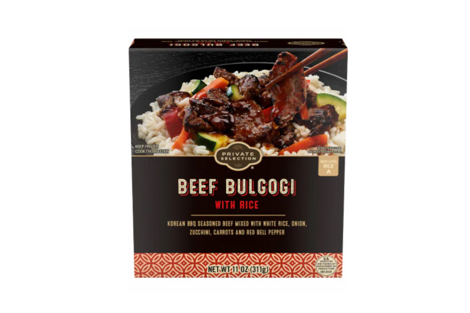 Package of Kroger's Private Selection Beef Bulgogi on a white background