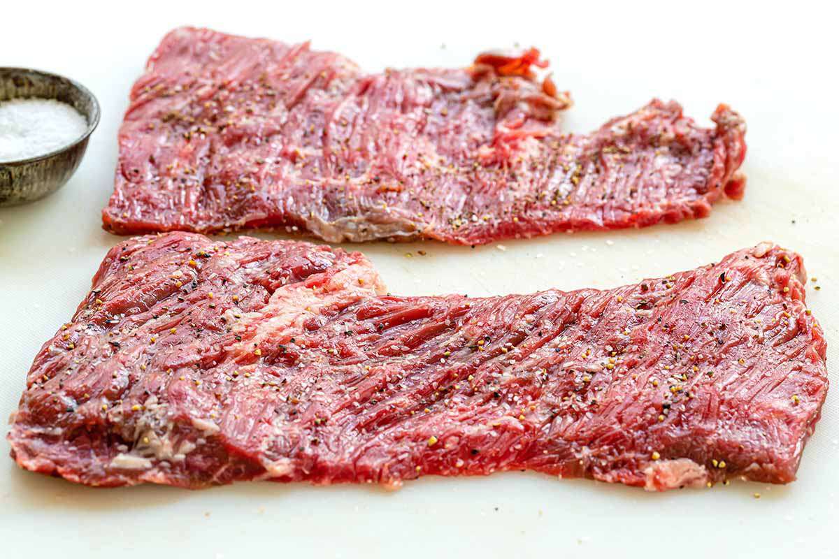 How to Cook Skirt Steak on the Stovetop - skirt steak on cutting board