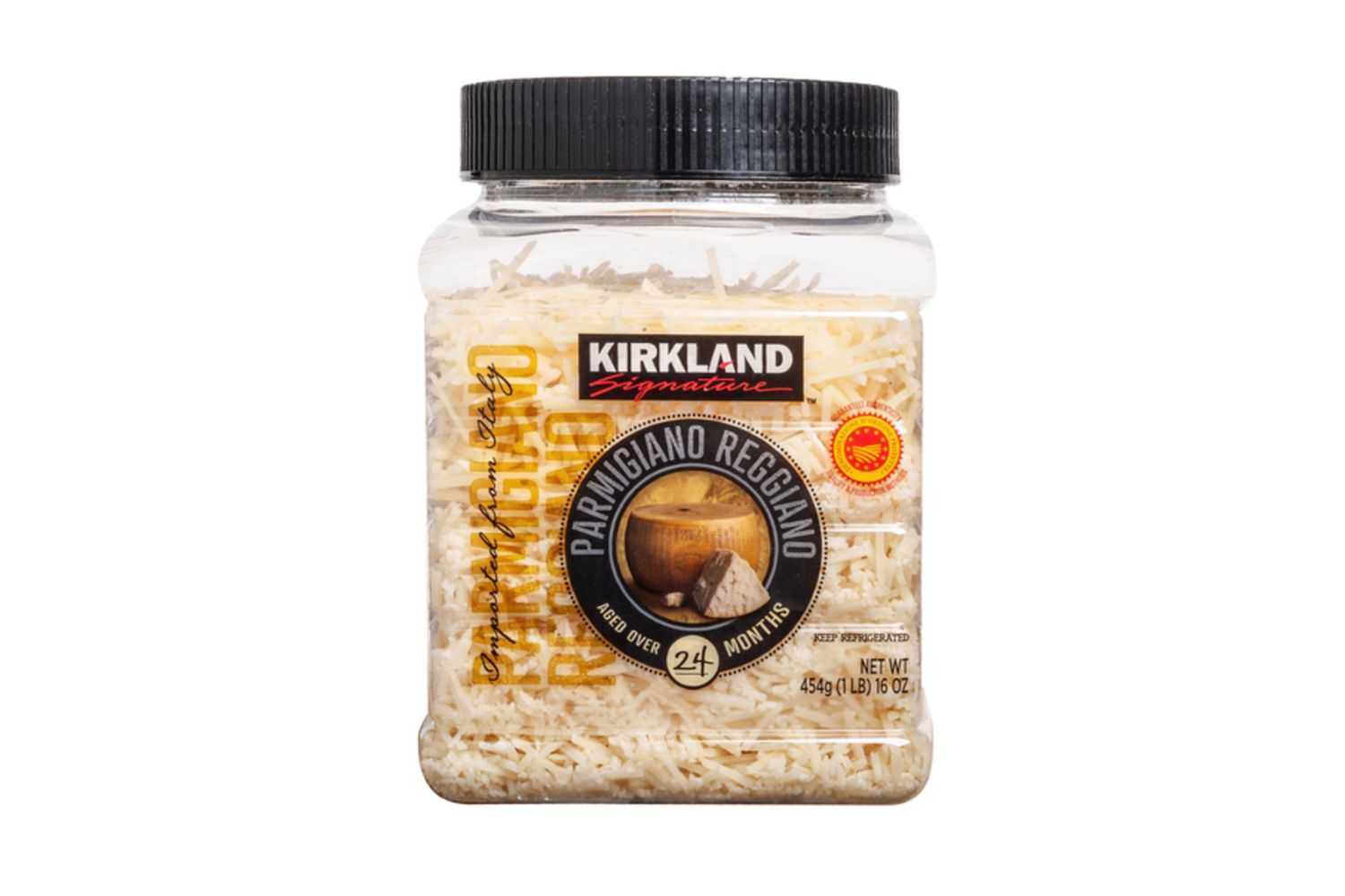 Kirkland Signature grated Parmigiano Reggiano cheese container