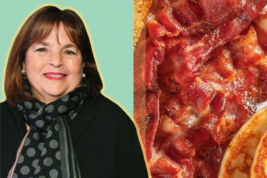 Ina Garten cut out next to a picture of cooked bacon