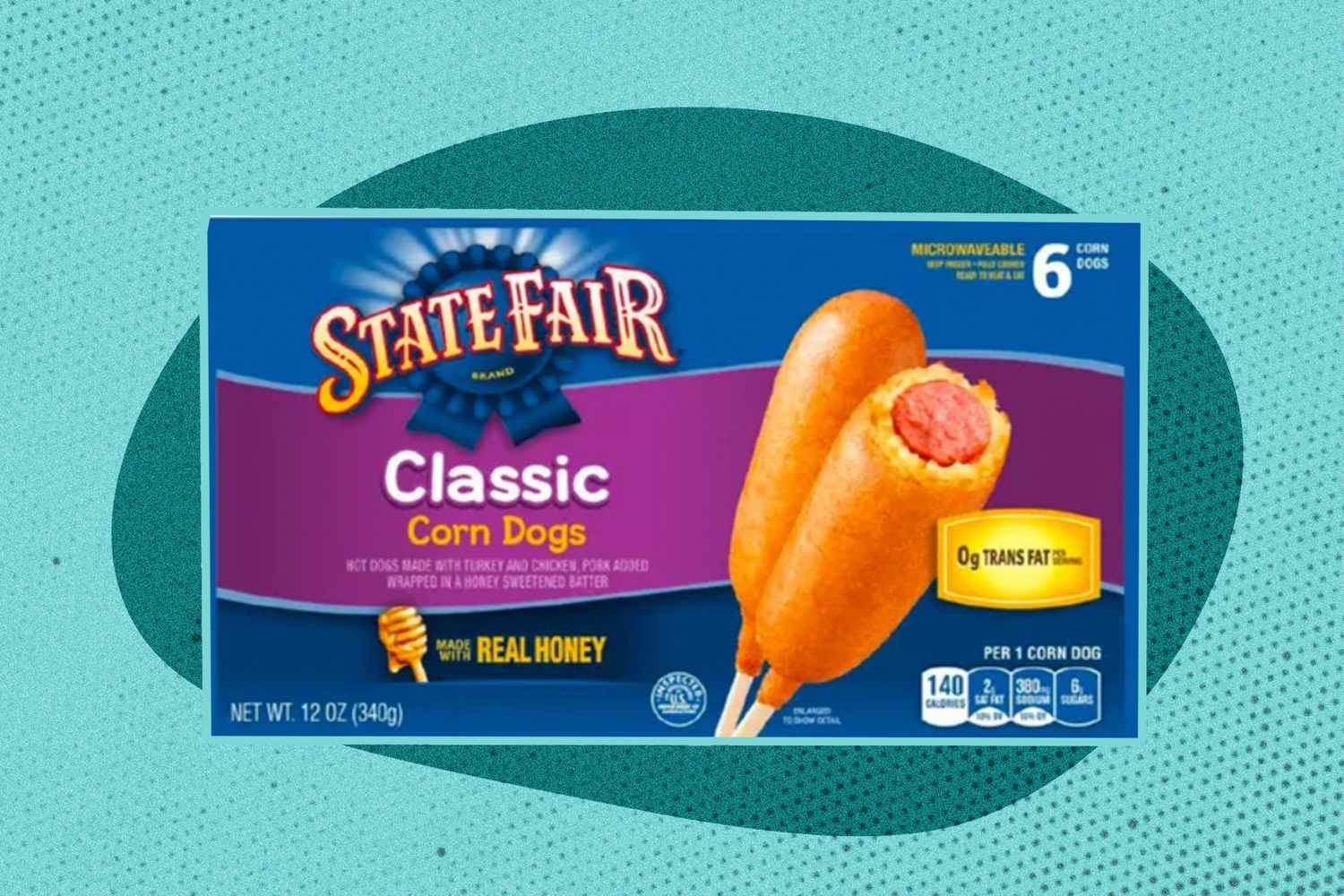 State Fair Classic Corn Dogs box with product depiction and nutritional highlights