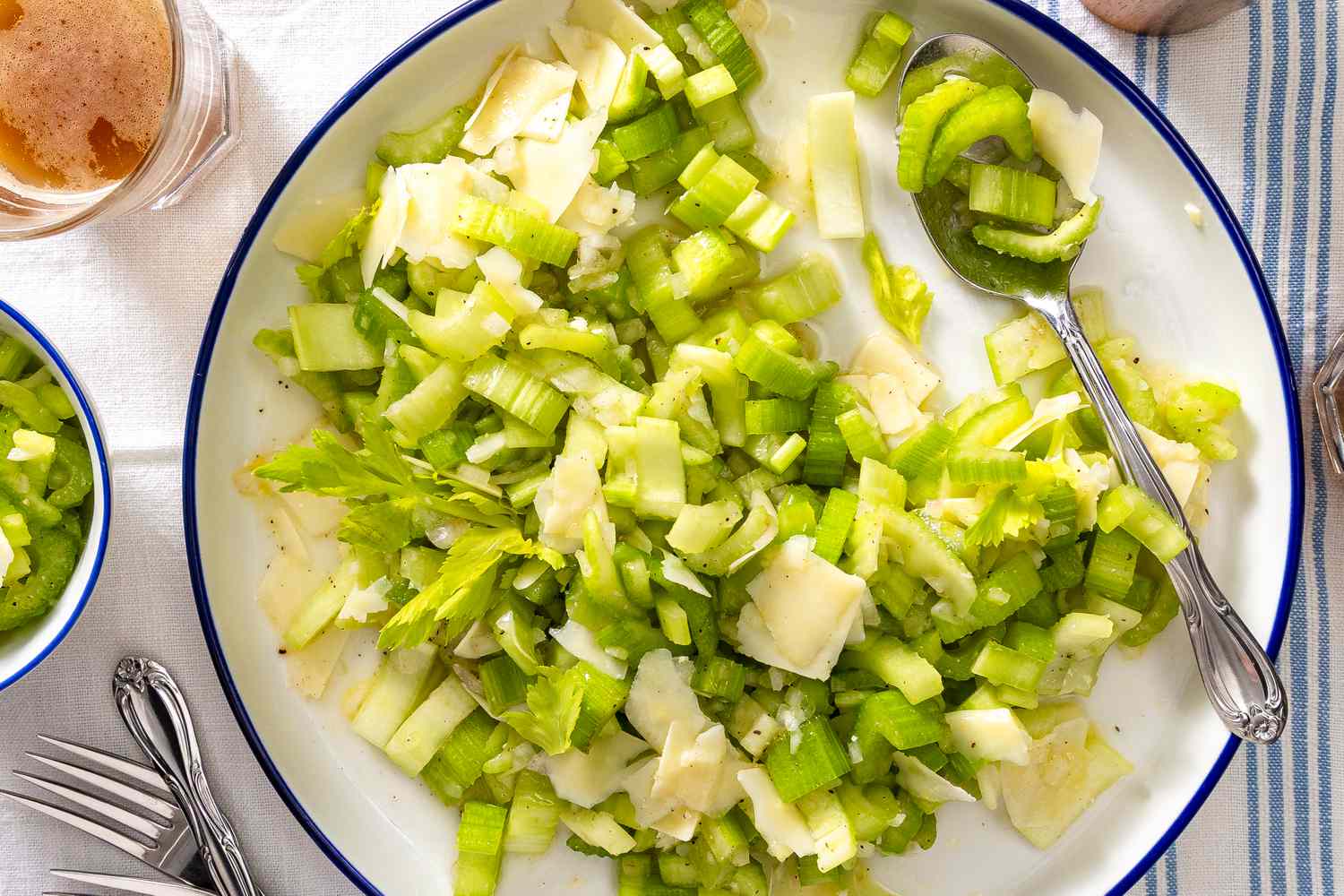 Simple Celery Salad on a plate with a spoon