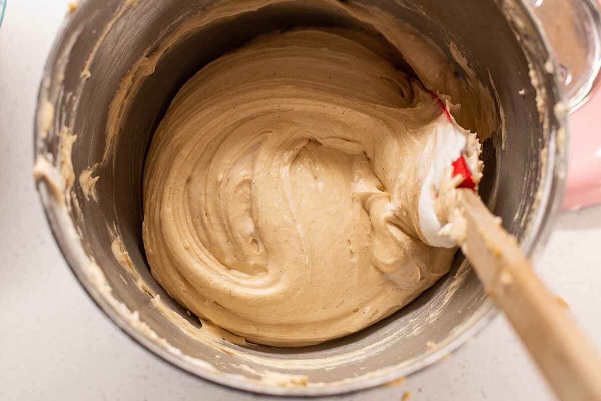 Mixing the filling for a Peanut butter cream pie.