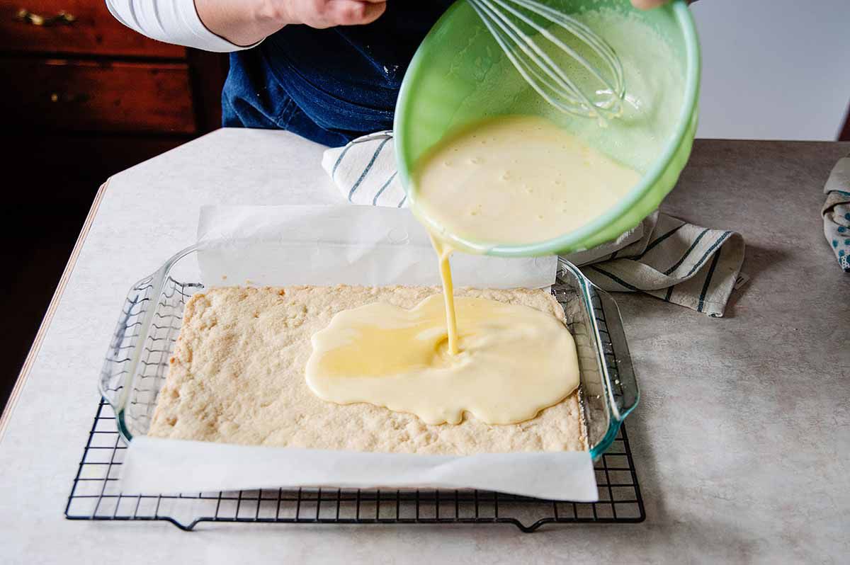 Homemade Lemon Bars - lemon curd poured over shortbread crust