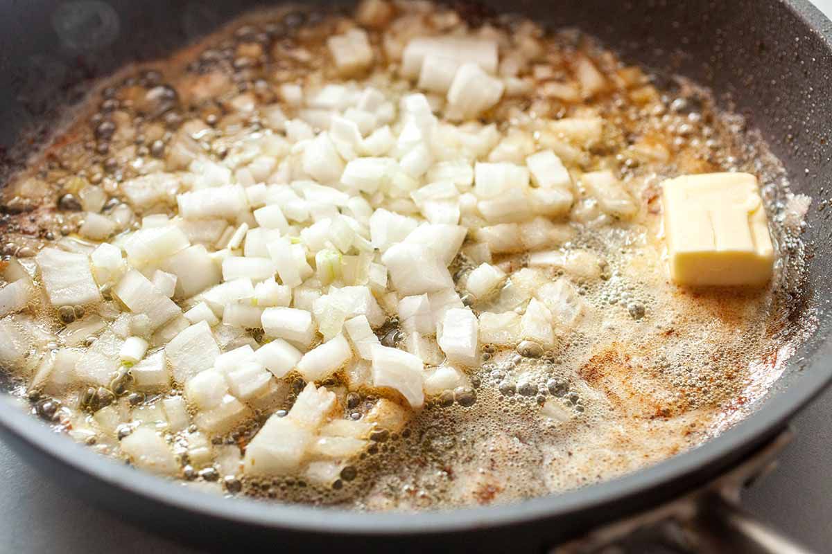 Lemon Chicken Piccata Recipe cook the onions and garlic for sauce