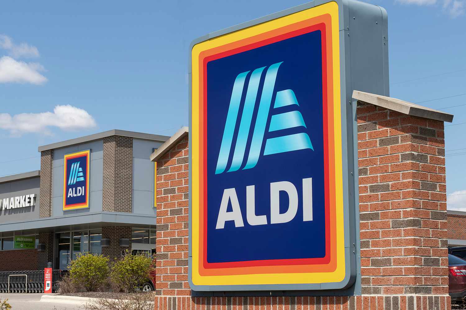 Sign for ALDI supermarket in front of a store