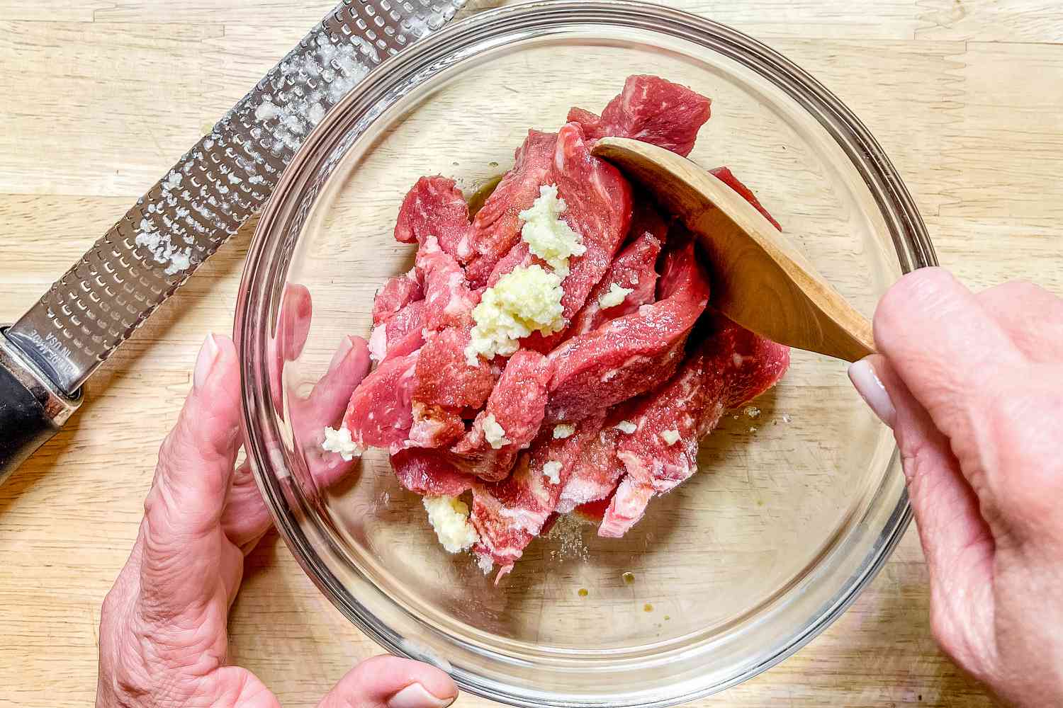 Slices of Beef Marinated in a Bowl for Korean Seaweed Rice Roll Recipe