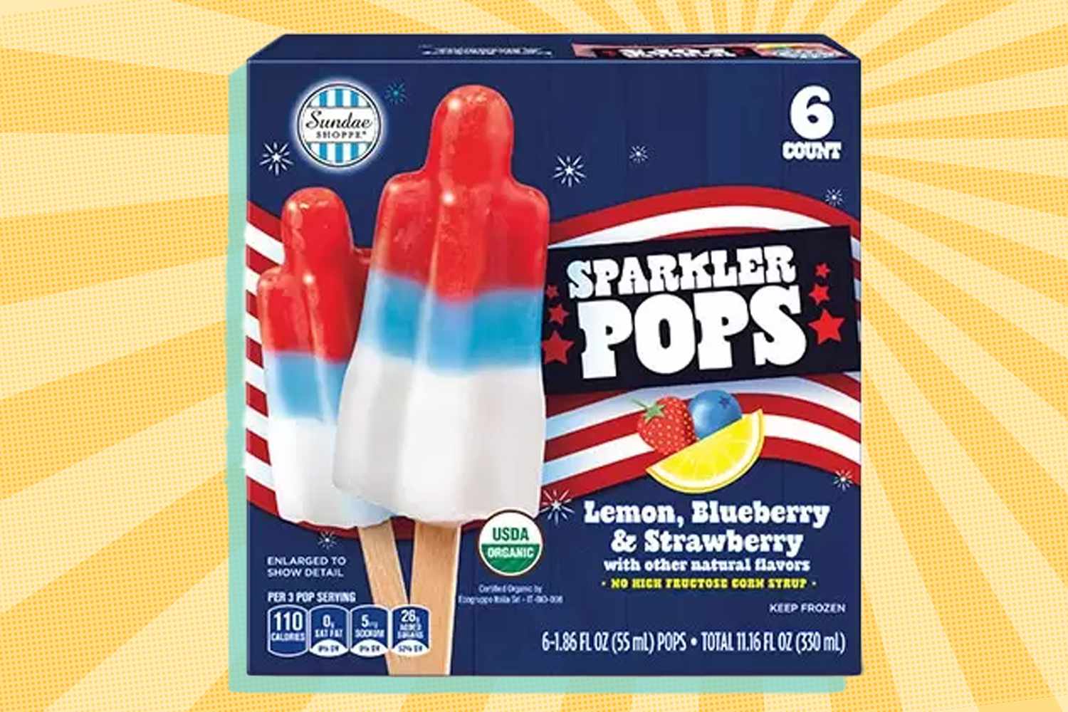 Sparkler Pops box over a colorful background