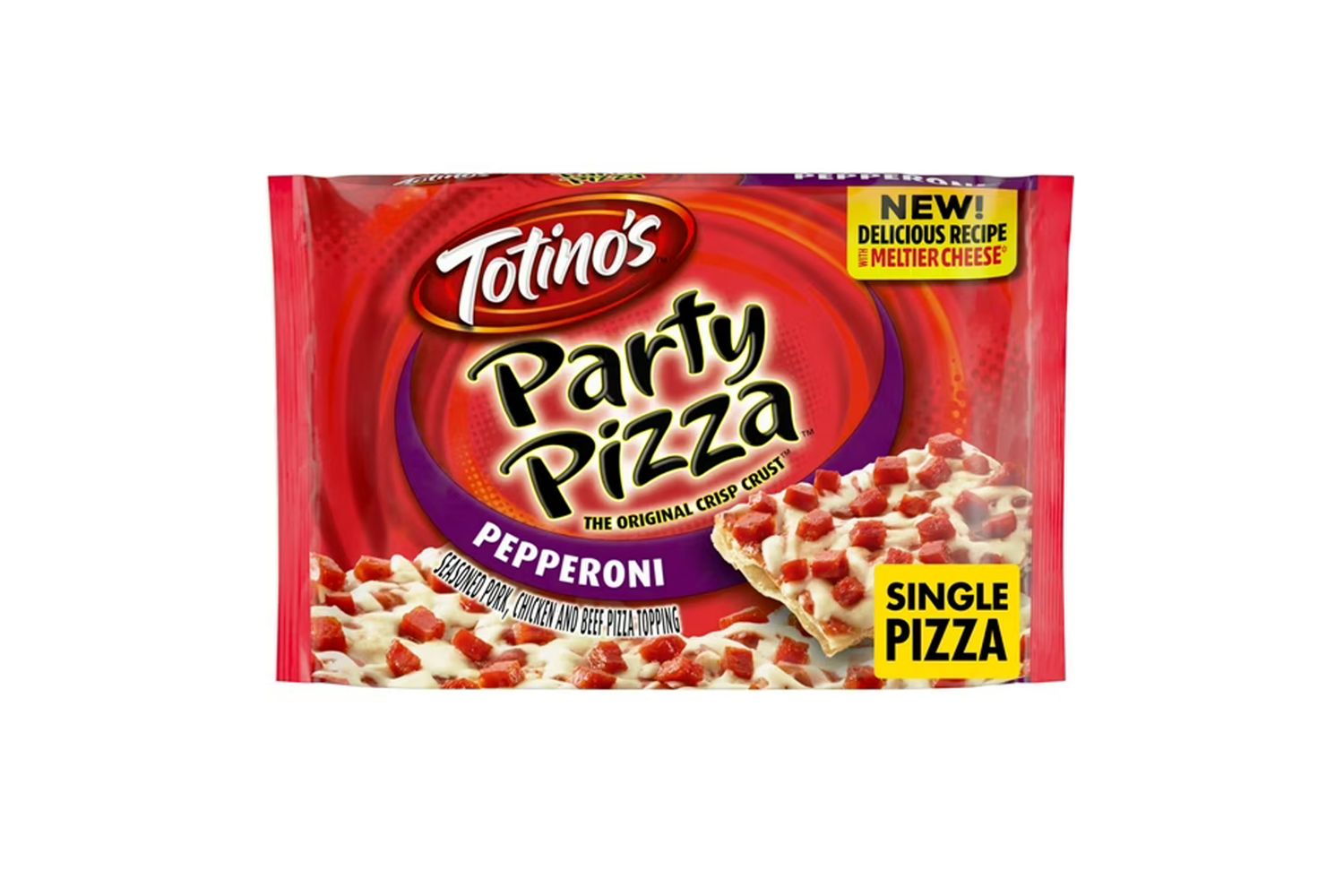 Totinos Party Pizza package single pepperoni pizza
