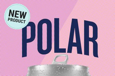 Promotional text saying Polar and New Product above the top of a beverage can against a colorful background