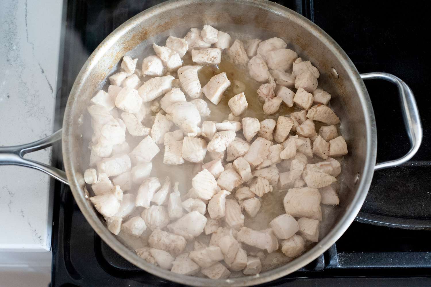 Brown chicken for chicken carbonara