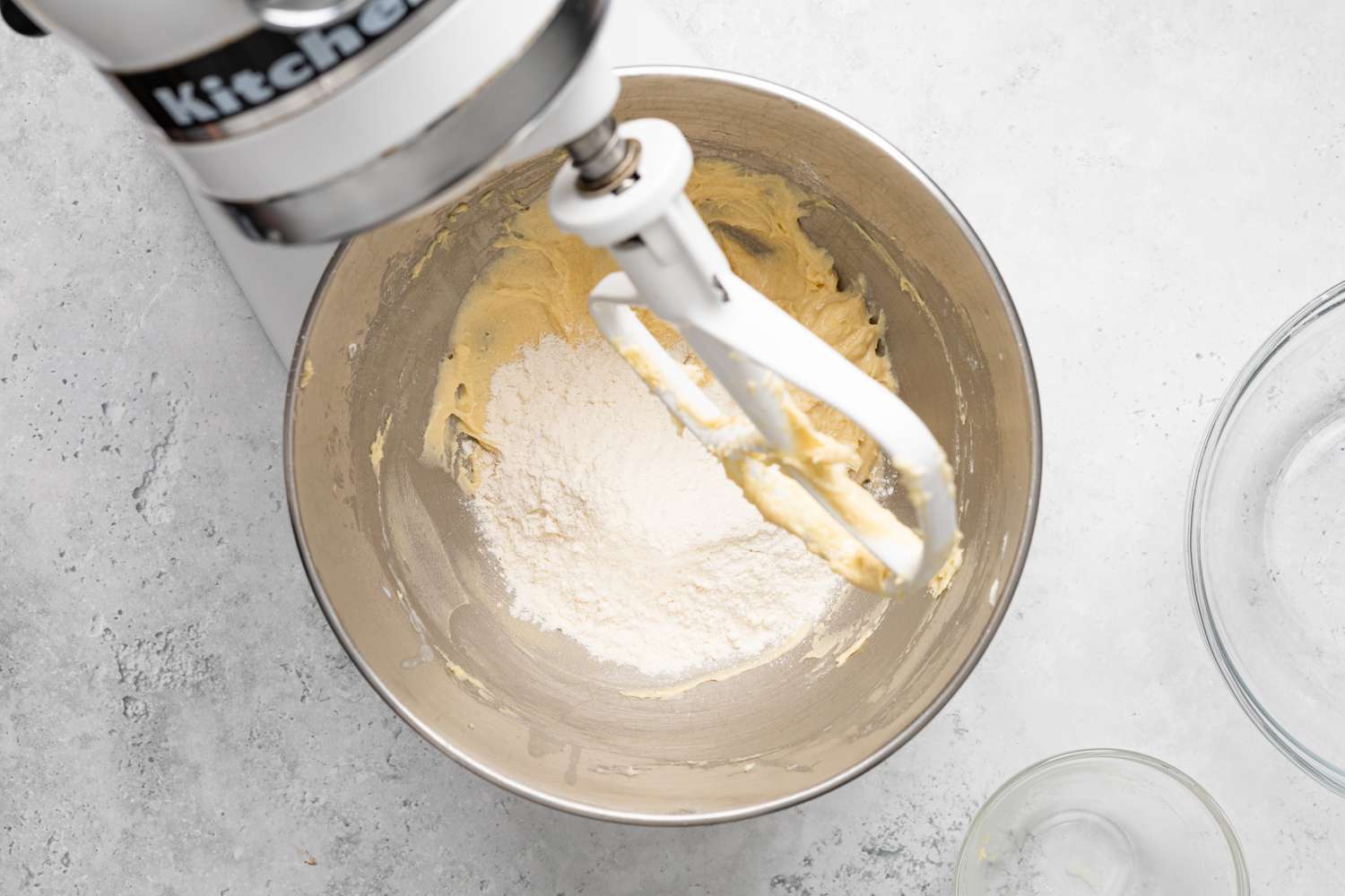 Flour Added to Mixer for Gooey Butter Cake Batter