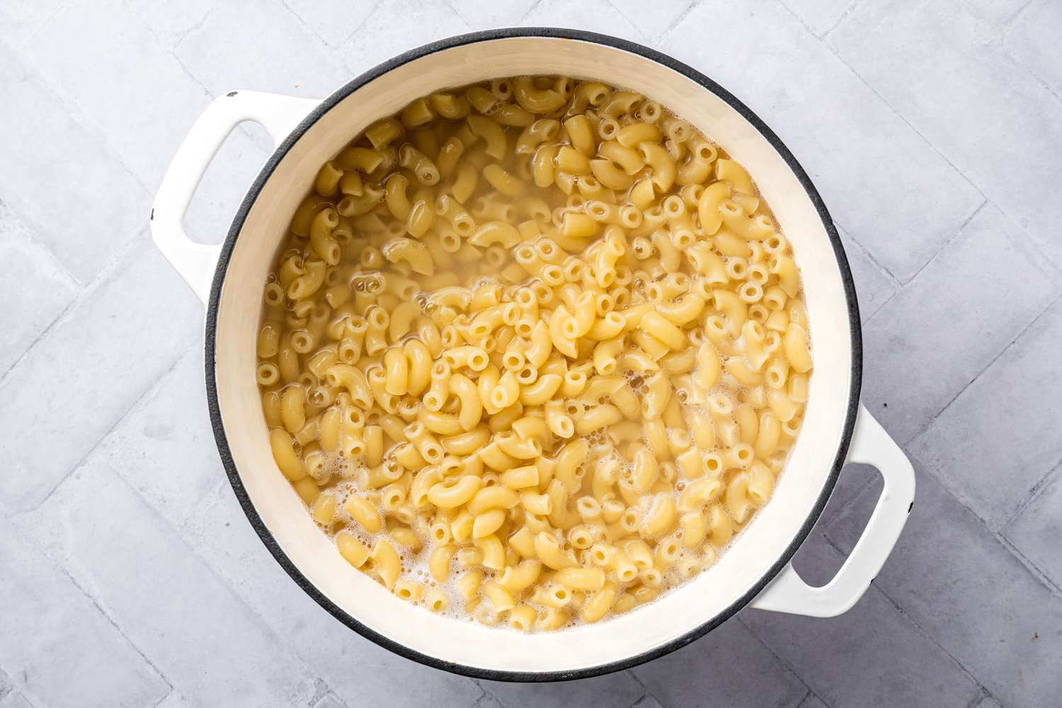 Macaroni Boiled in a Dutch Oven for Vegan Mac & Cheese Recipe