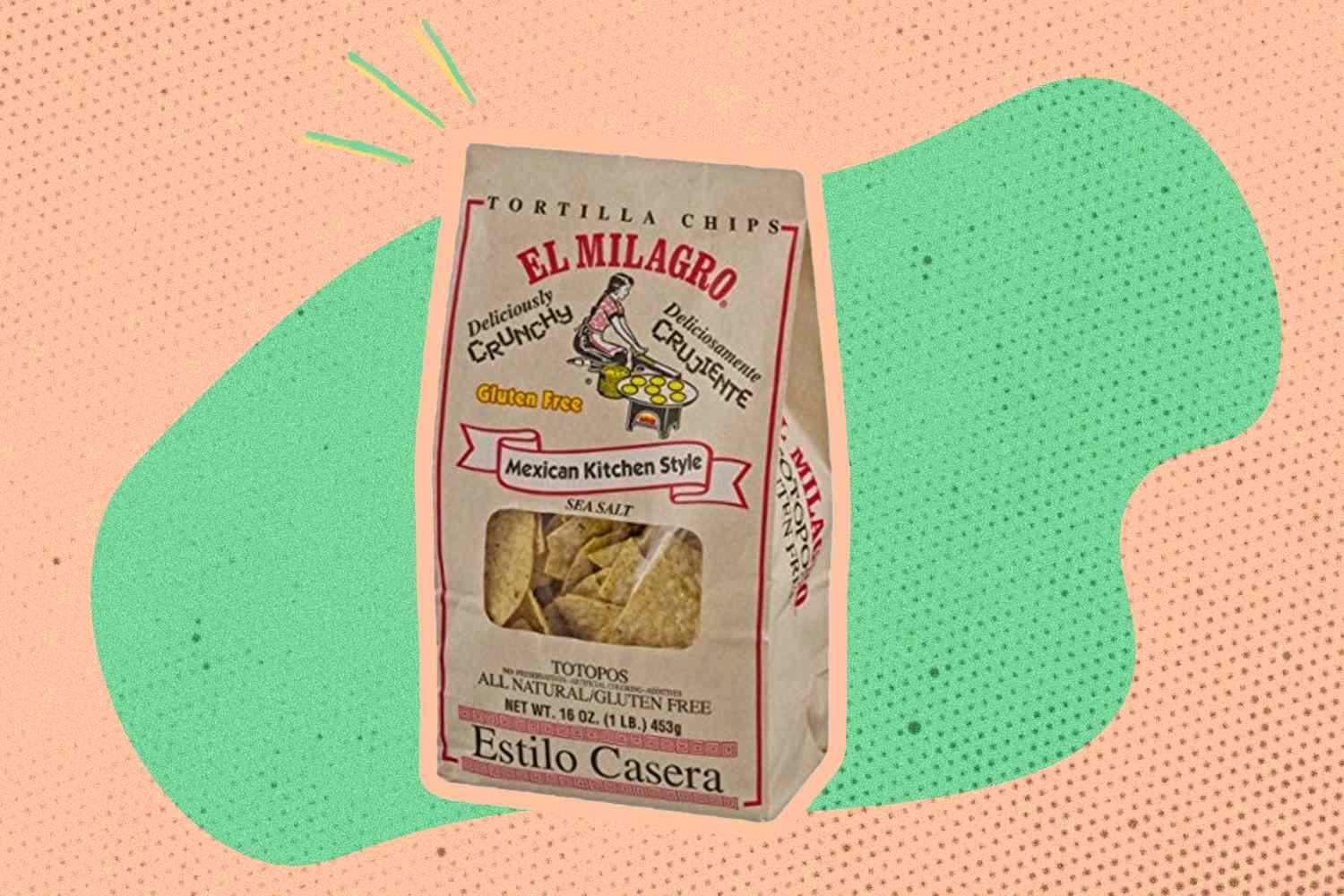 A brown paper bag of El Milagro tortilla chips