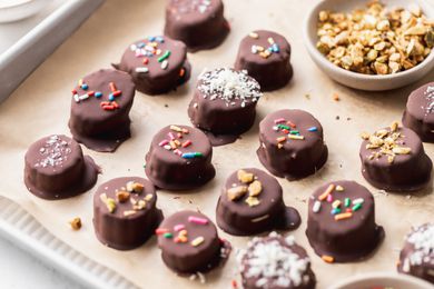 Frozen Chocolate Covered Bananas on a Tray