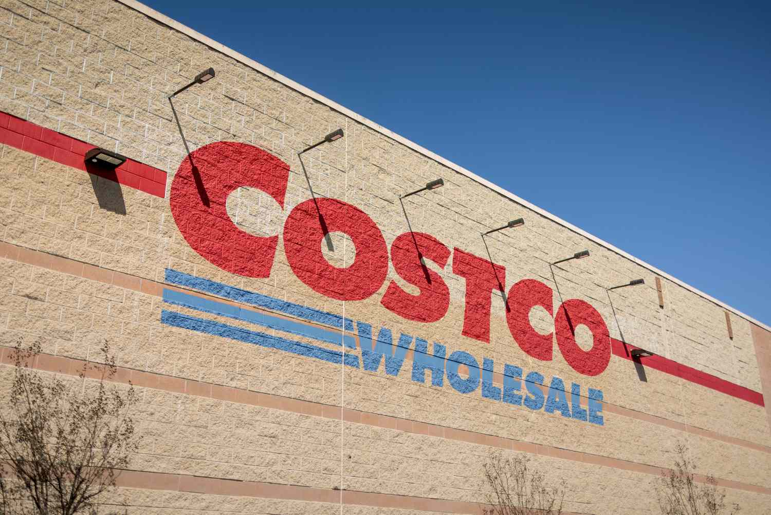 The exterior wall of a Costco Wholesale store with its logo