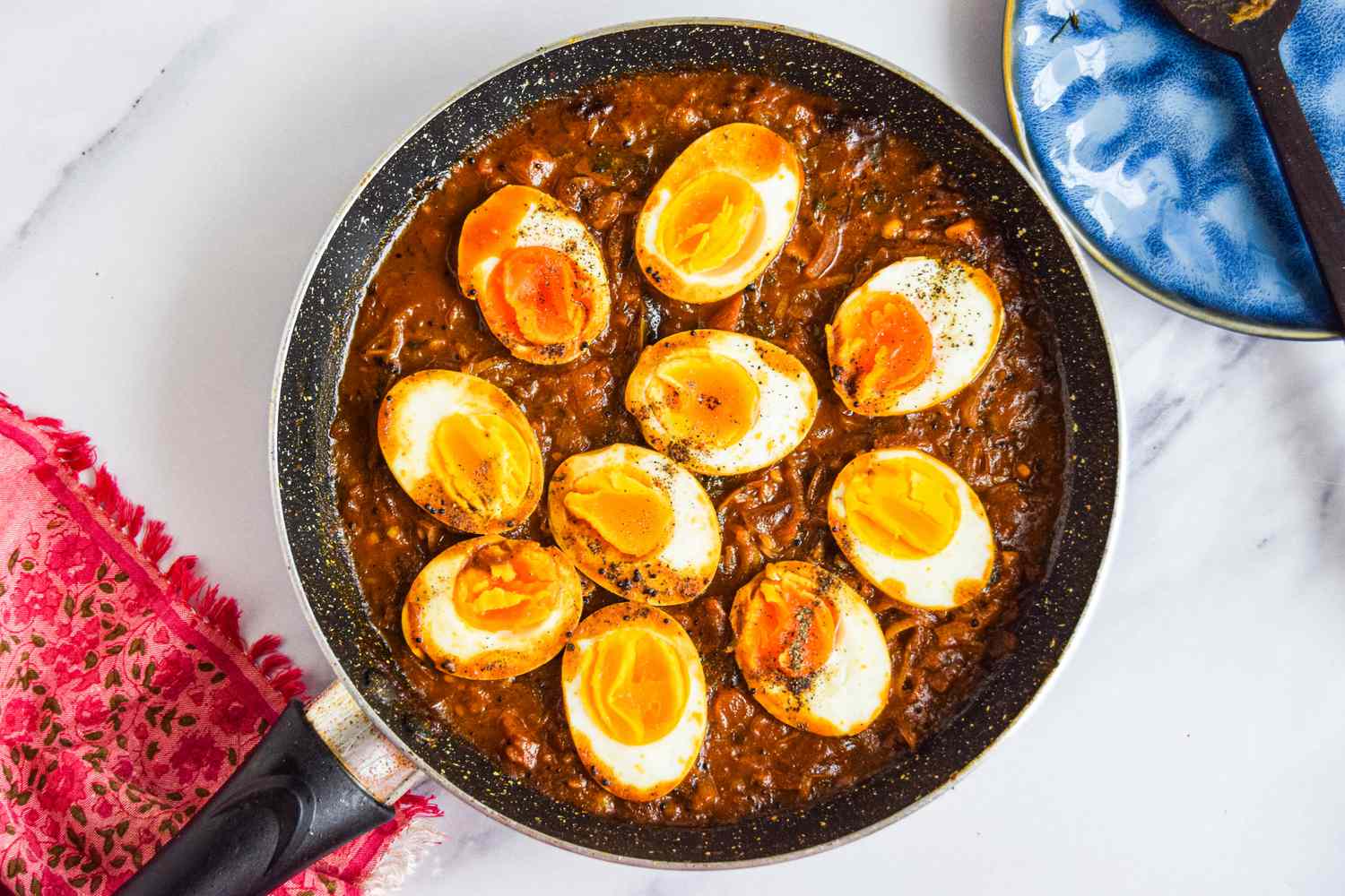 Egg Masala Curry in a Skillet on the Counter 
