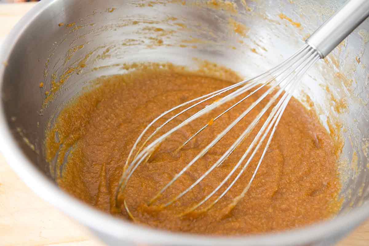 Easy Pumpkin Bread whisk together the wet ingredients in a bowl