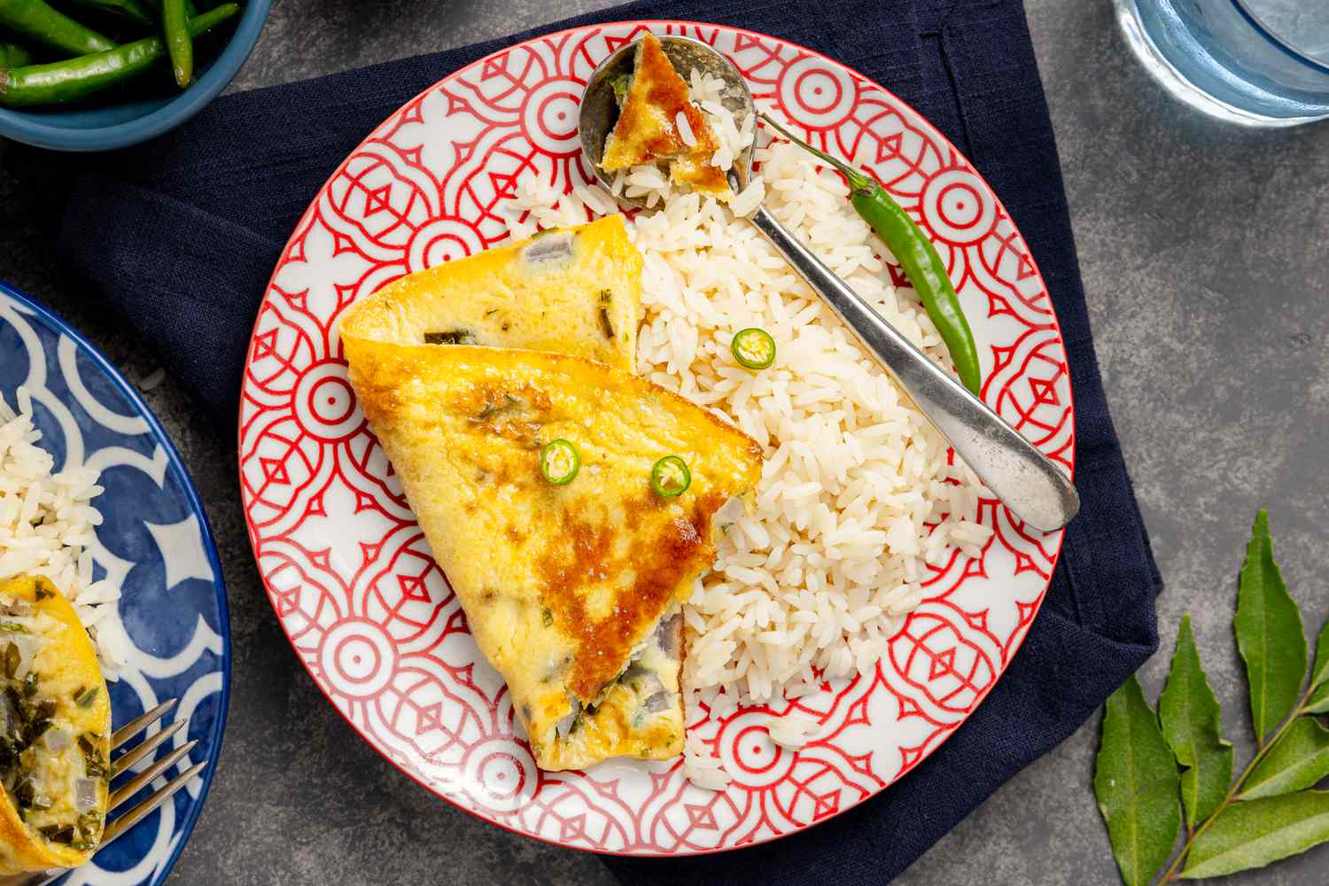 Motta Porrichu (Spicy Coconut Ginger Omelette) with Rice and Peppers