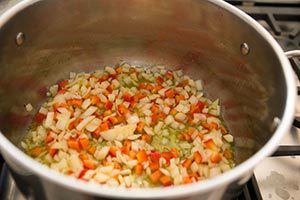 sauteeing onion, carrot, celery for cioppino