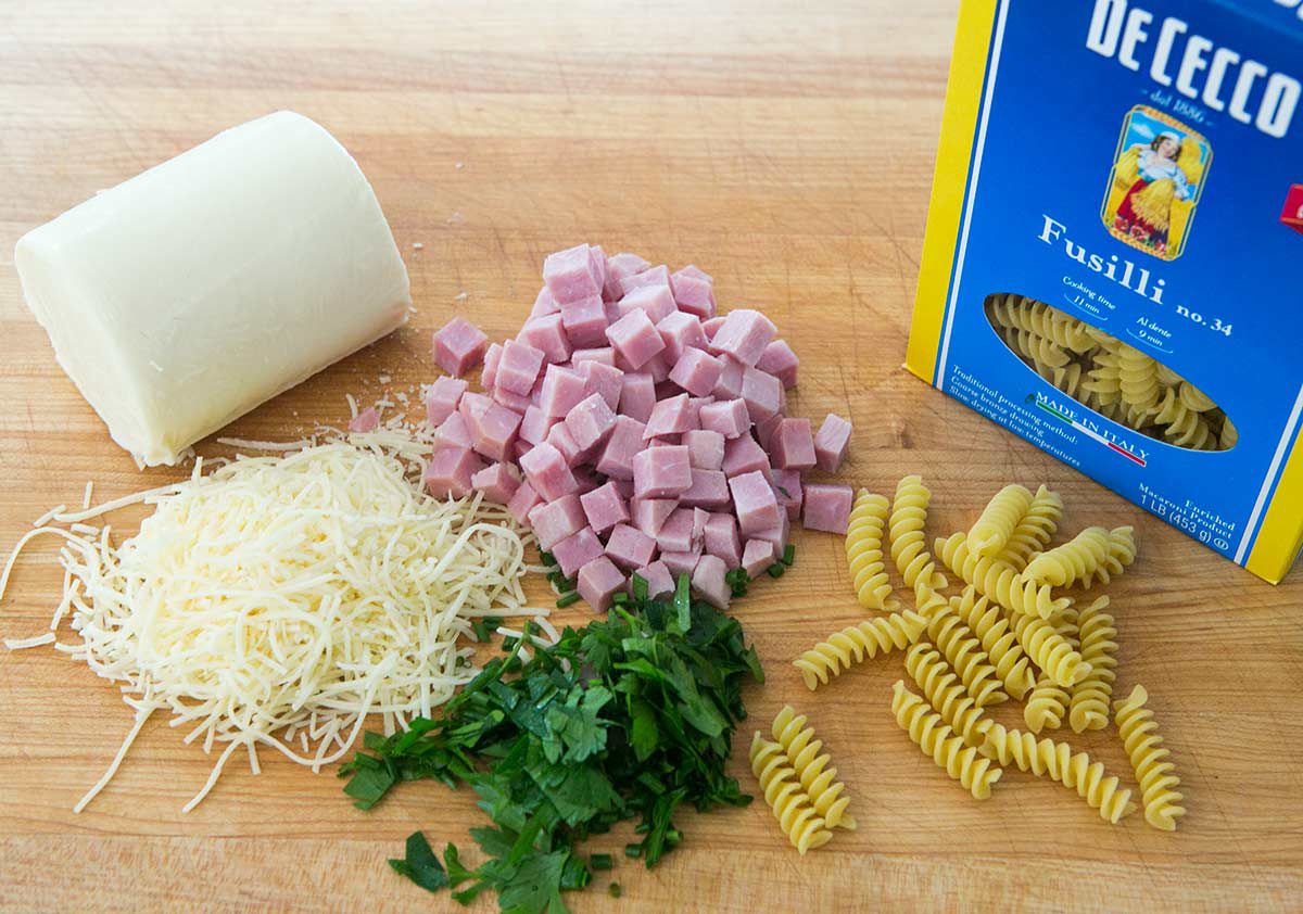 Ingredients for Ham and Cheese Casserole with Pasta