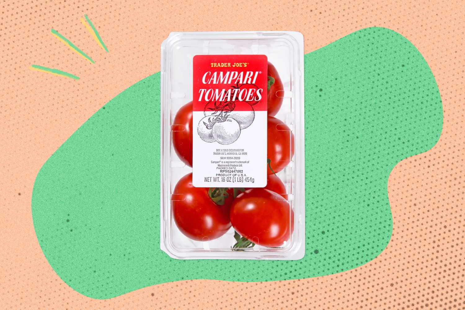 Pack of Trader Joe's campari tomatoes in clear packaging