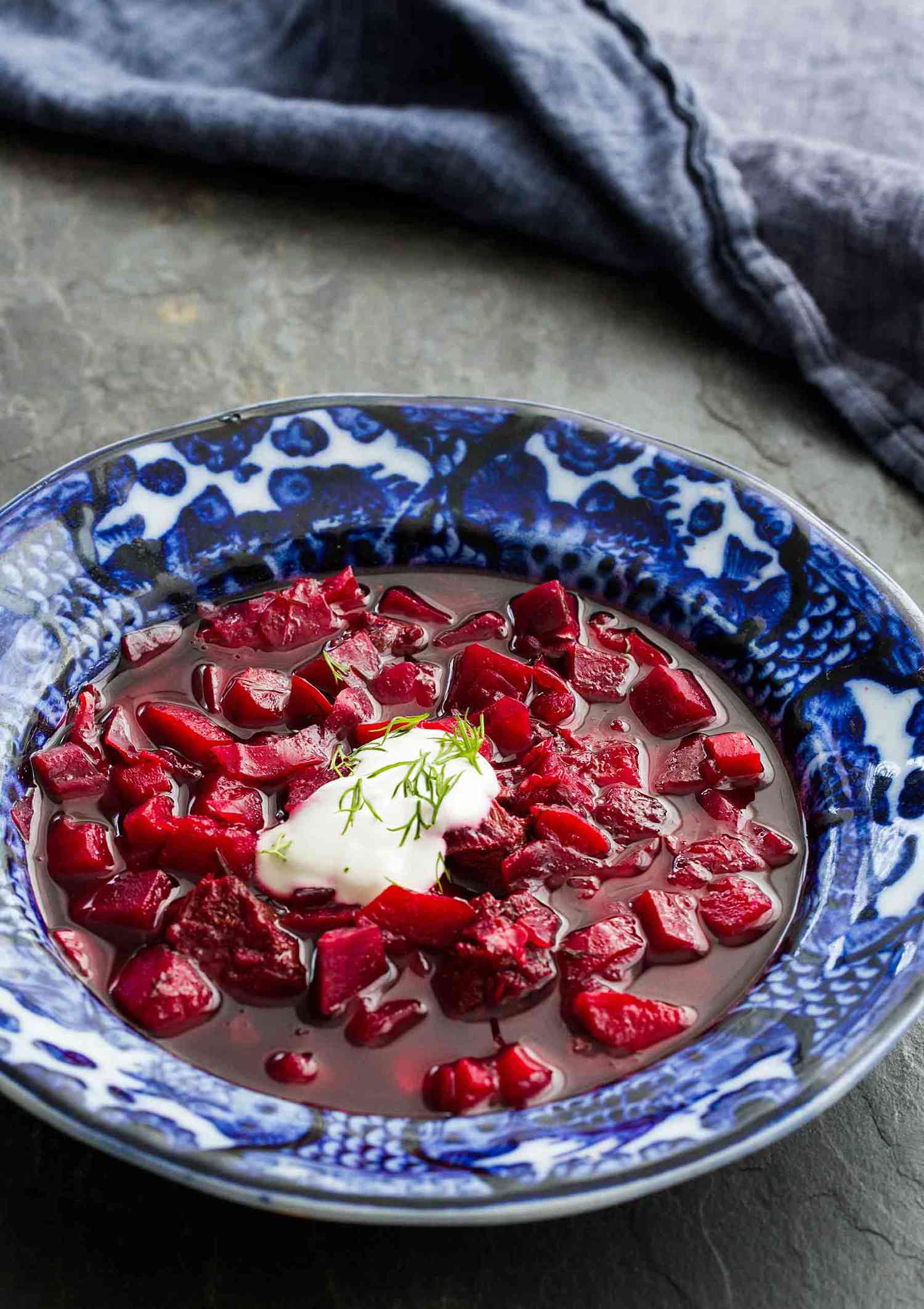 A bowl of borscht ready to eat