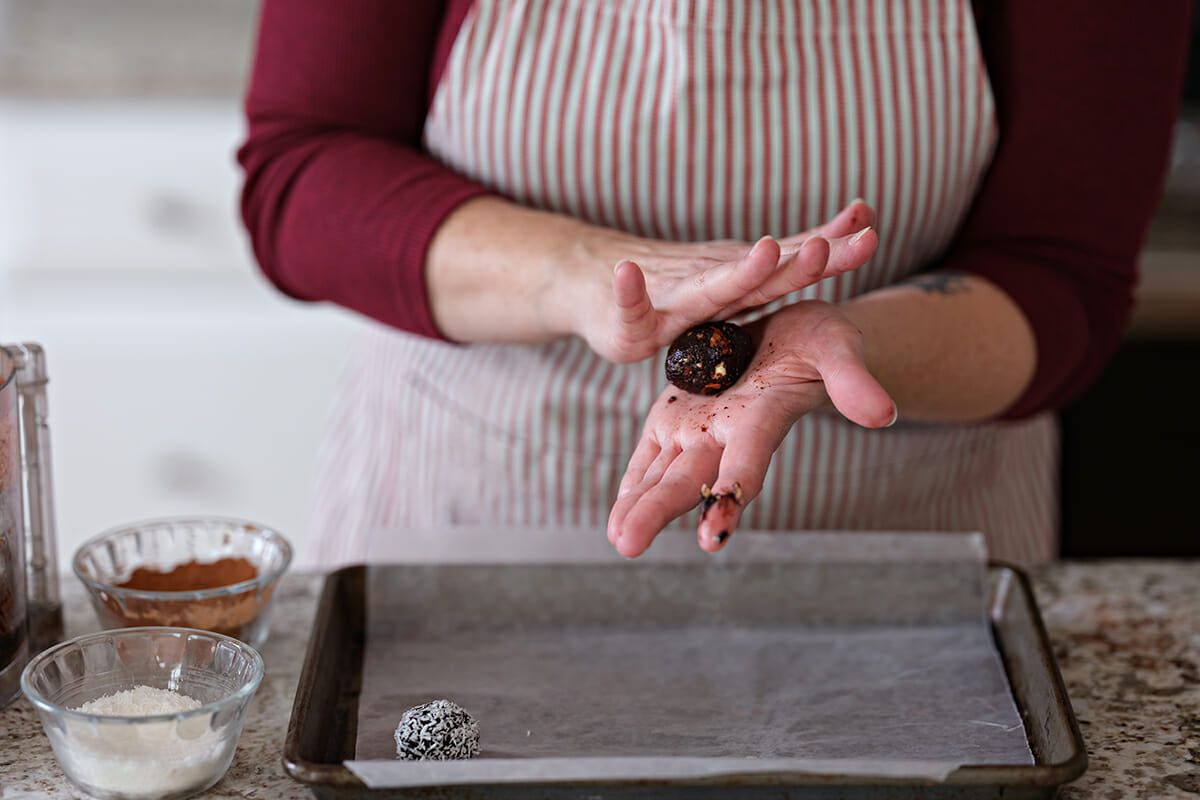Chocolate almond butter balls roll the balls