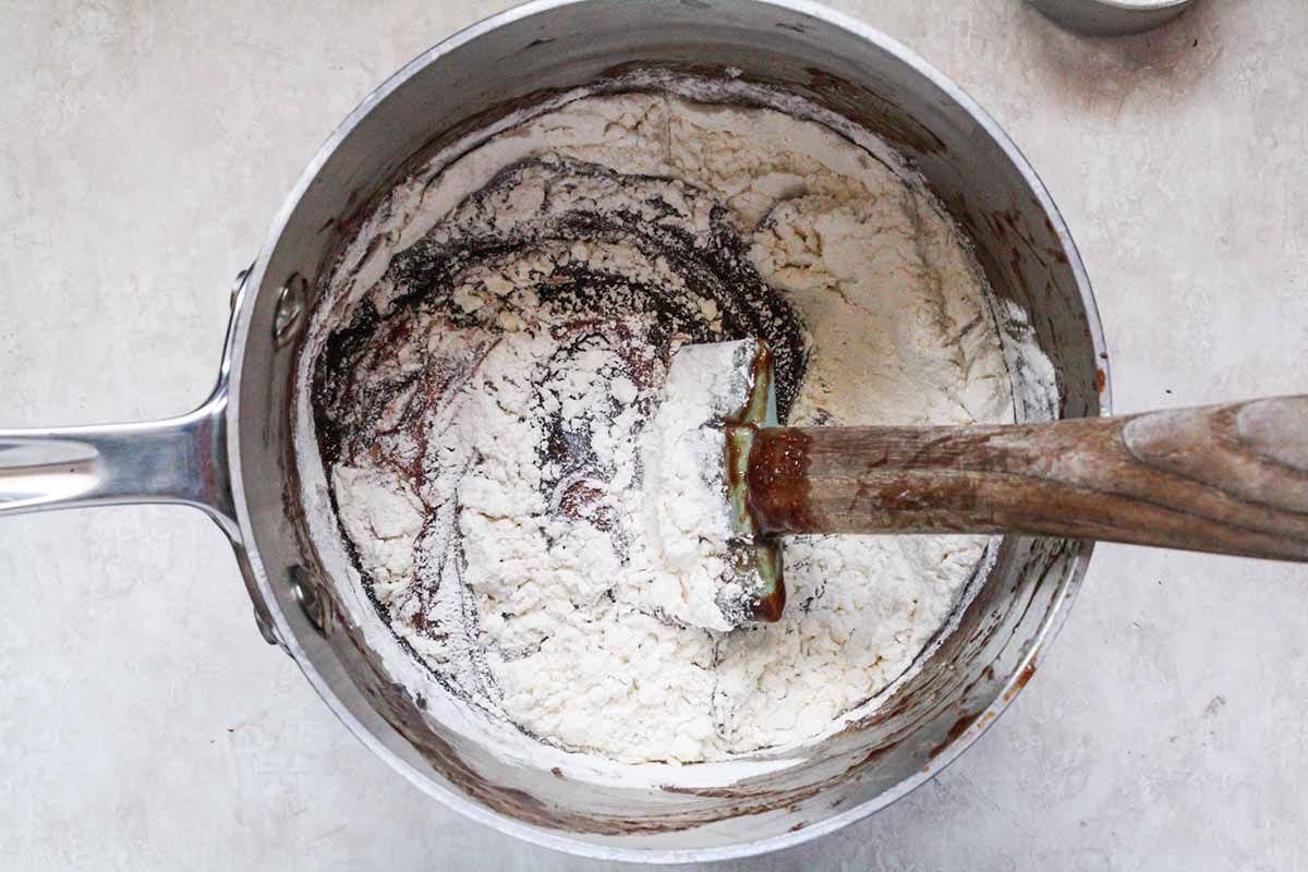 Chocolate and Vanilla Ice Cream Sandwich - mixing brownie batter