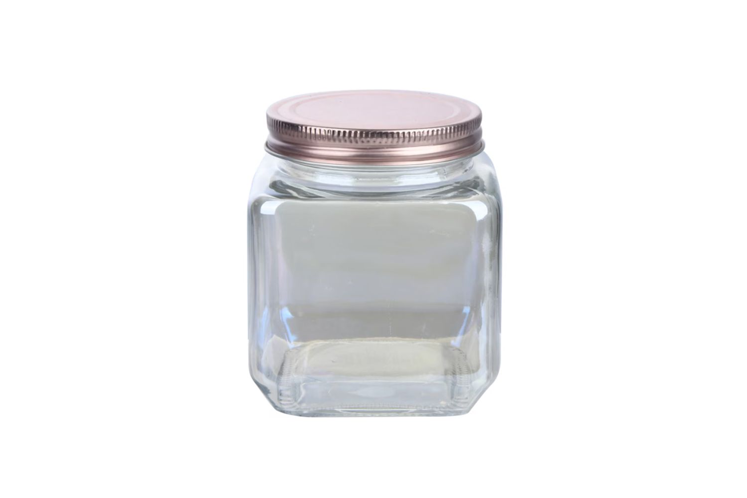 A Dollar Tree glass jar with a metal lid