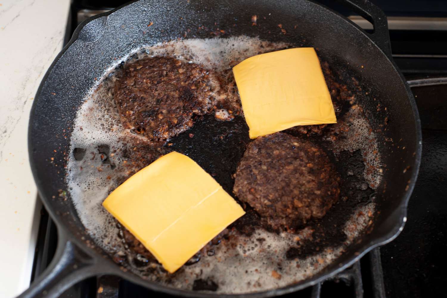 Black Bean Smash Burger Topped with American Cheese