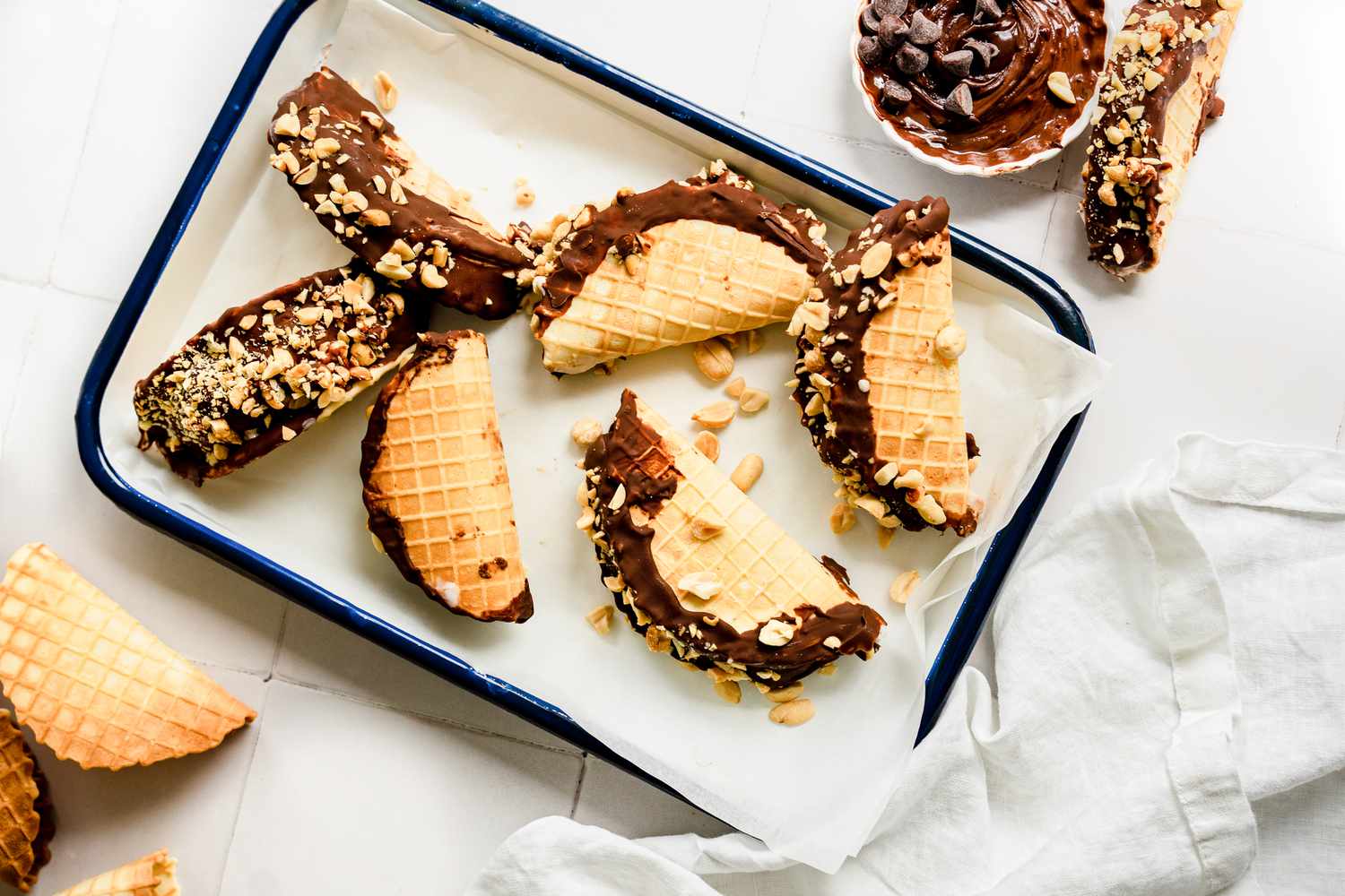 Copycat choco tacos on a tray.