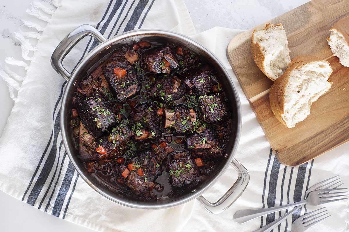 Braised short ribs recipe cooked in a pot.