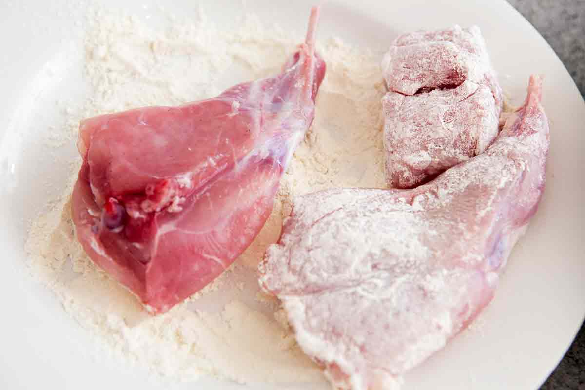 dredge rabbit in flour for braised rabbit recipe