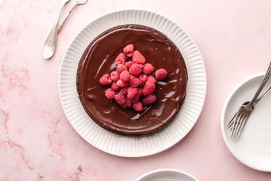 Flourless Chocolate Cake Garnished with Raspberries