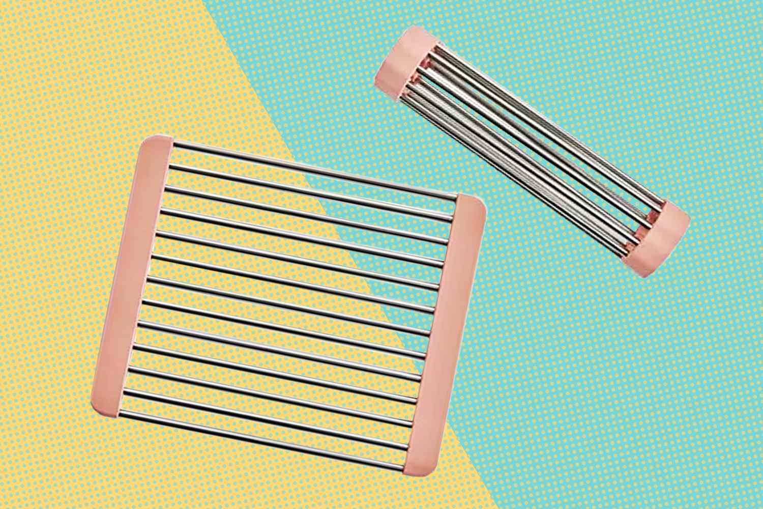 ALDI's roll-up cooking rack on an illustrated background