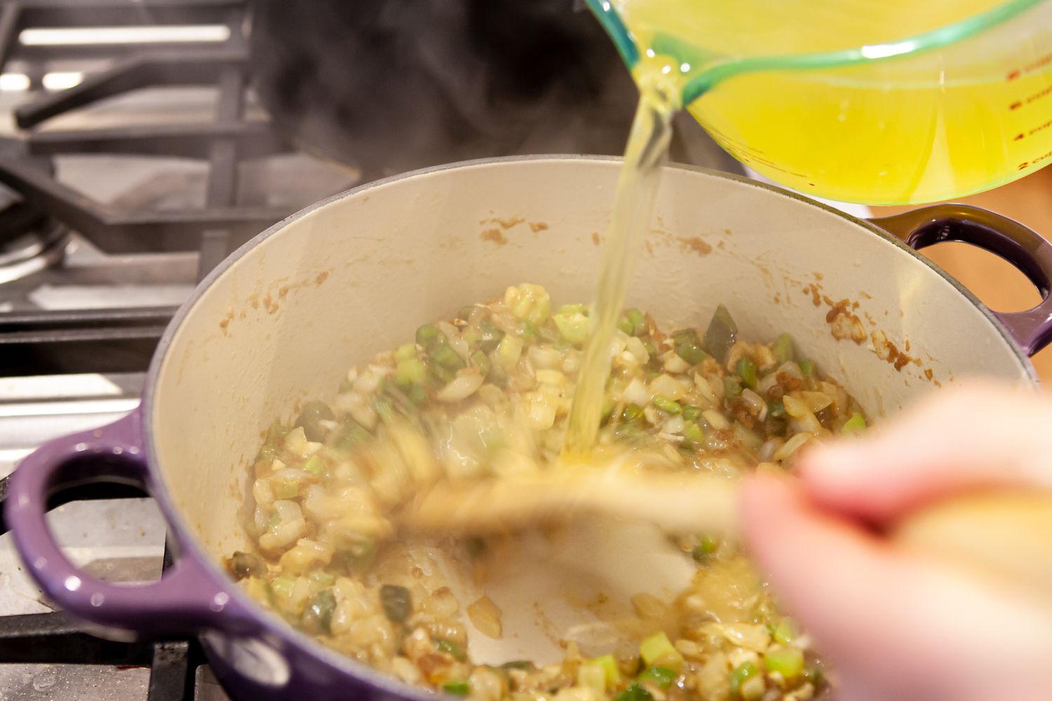 adding shrimp stock to etouffee