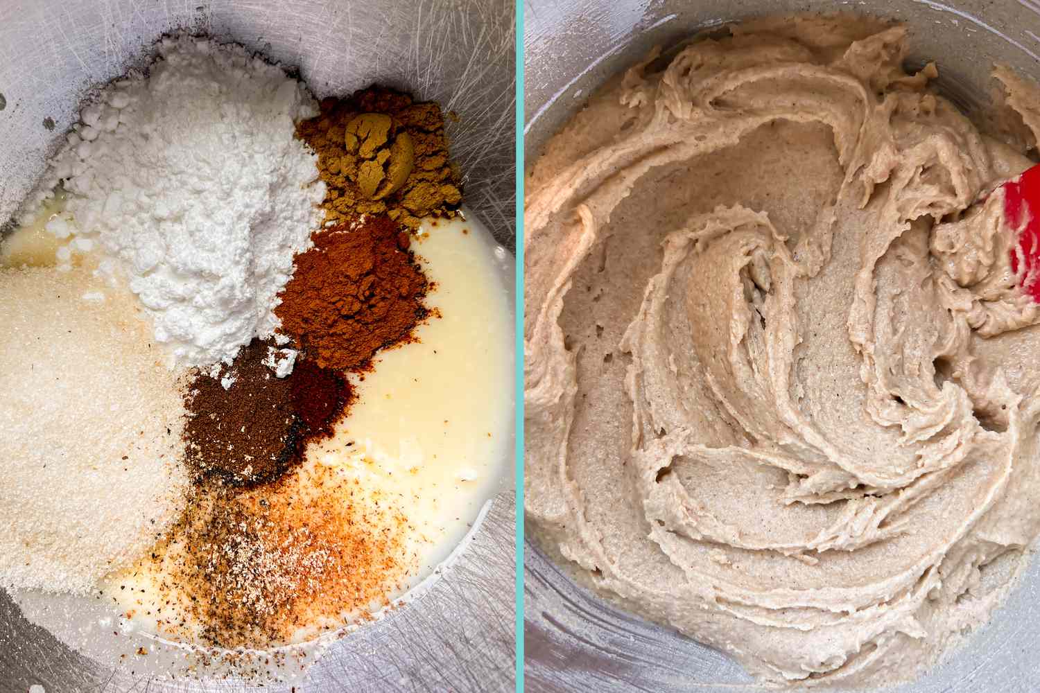 Mixer with ingredients and mixed cookie batter